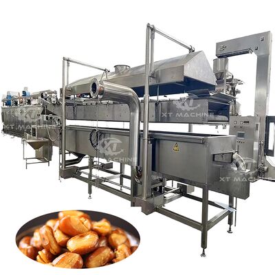 Industrial Continuous Fryer Machine PLC Control 304 Stainless Steel Food Fryer for Peanuts Beans Fish Full-Auto Frying Machine