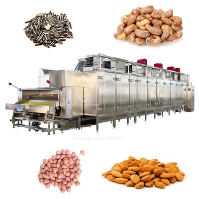 فرن المكسرات المستمر مع تحكم PLC الفولاذ المقاوم للصدأ الصف الغذائي و 2000kg / h القدرة على صنع الفول السوداني المملح